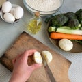 Top view of woman hands cooking with healthy food ingredient. Balanced diet, culinary and food Royalty Free Stock Photo