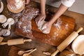 Top View of Woman Hands Kneaded Fresh Raw Dough Royalty Free Stock Photo