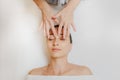 Top view of Woman having curative facial massage Royalty Free Stock Photo