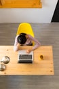 Top view of woman looking at the laptop computer Royalty Free Stock Photo