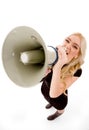 Top view of woman shouting in loudspeaker