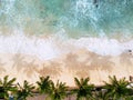 Top view of a woman sunbathing lying down on the tropical beach long shot