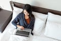 Top view of woman working on laptop computer Royalty Free Stock Photo