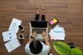 Top view of women working laptop computer at home Royalty Free Stock Photo