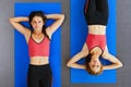 Top view of women on yoga mat at fitness class Royalty Free Stock Photo