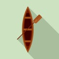 Top view wood boat icon, flat style