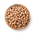 Top view of wood bowl with chickpeas