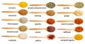 Top view of wood spoon with various ground spices Royalty Free Stock Photo