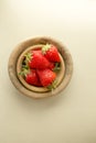 Top View Wooden Bowls Fresh Strawberries Table