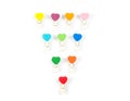 Top view Wooden colorful Paper Clip Heart set isolate on white b