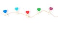 Top View Wooden colorful Paper Clip Heart set with rope wooden i