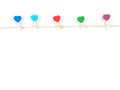 Top View Wooden colorful Paper Clip Heart set with rope wooden i