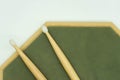 Top view of wooden drumsticks on practice pad. Musical instrument concept Royalty Free Stock Photo