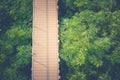 Top view wooden sky walk or walkway cross over treetop surrounded with green natural. Royalty Free Stock Photo