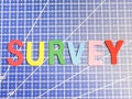 Top view word survey on blue cutting mat.