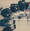 Top view. working group discussing the financial business plan. Royalty Free Stock Photo