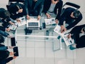 Top view. working group discussing the financial business plan. Royalty Free Stock Photo