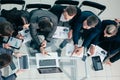 Top view. working group discussing the financial business plan. Royalty Free Stock Photo