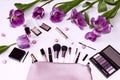 Bag for cosmetic brushes, decorative cosmetics and tulip flowers