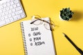 Top view of the working table with different office tools - planning a new business Royalty Free Stock Photo