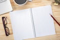 Top view workspace notepad with pencil and blank tablet screen for placing your text and design. Top view office desk mockup Royalty Free Stock Photo