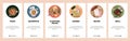 Top view of world cuisine meals. Food menu in restaurant, pizza, sandwich, ramen, grill. Mobile app screens. Menu vector