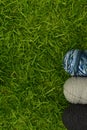 Top view of worsted yarn on the grass Royalty Free Stock Photo