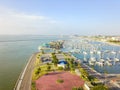 Top view yacht parking in Corpus Christi, Texas bay front area