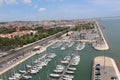 Top view on yachts and the bridge 25 Arpels in Lisbon, Portugal. Port and marina in Lisbon Royalty Free Stock Photo
