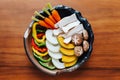 Top view of Yakiniku Grilled Meat vegetables set include carrot, sliced bell pepper, sliced onion, sliced pumpkin, eryngii. Royalty Free Stock Photo