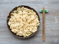 Top view of yangzhou fried rice in ceramic plate Royalty Free Stock Photo