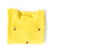 Top view yellow clothes knitting sweater on white background,workhouse concept