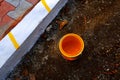 Top view of yellow color paint can isolated on ground Royalty Free Stock Photo