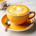 top view of a yellow cup with yellow coffee in it Royalty Free Stock Photo