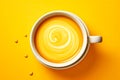 top view of a yellow cup with yellow coffee in it Royalty Free Stock Photo