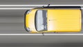 Top View of a Yellow Mini Van Moving on the Road in Daylight