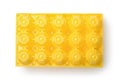 Top view of yellow plastic eggs box Royalty Free Stock Photo