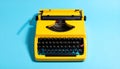 Top View of a Yellow Vintage Typewriter with Black Keys on a Bright Blue Background retro Royalty Free Stock Photo