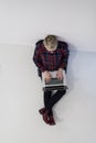 Top view of young business woman working on laptop computer Royalty Free Stock Photo