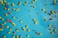 Top view - young people relax in swimming pool.