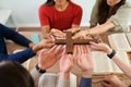 Religious people with faith touching a cross Royalty Free Stock Photo