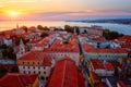 Top view of Zadar old town at sunset from the tower of Zadar cathedral, Dalmatia, Croatia. Scenic cityscape