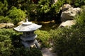 Top view of zen garden with stone pagoda and koi pond Royalty Free Stock Photo