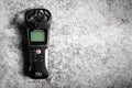 Top view ZOOM H1n Handy recorder with microphone for voice recording, copy space