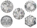 Top views of round and hexagonal diamond cuts