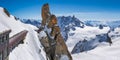 Top of Voie Rebuffat near Aiguille du Midi peak in the Mont Blanc Mountain Range. Chamonix, Hautes-Savoie, Alps, Fra Royalty Free Stock Photo