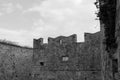 Wall faÃ§ade of the fortifications of Rhodes medieval city in black and white