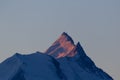 Top of Weisshorn mountain in Switzerland in morning sun, view fr