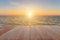 Top wooden table and blur sunset background