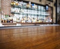 Top of wooden table counter with blurred bar Background